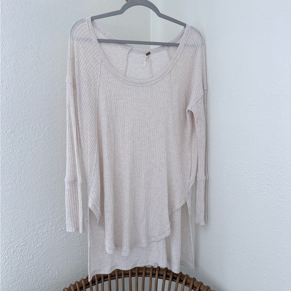Free People Ventura Cream Waffle Knit Top